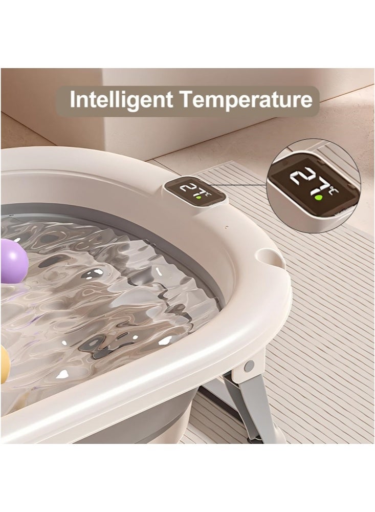 جيجيرو حوض استحمام قابل للطي للأطفال حديثي الولادة مع ميزان حرارة ووسادة عائمة ناعمة، حوض استحمام محمول للسفر مع فتحة تصريف، أحواض استحمام متينة قابلة للطي للأطفال من الرضع إلى الأطفال الصغار - Image 4